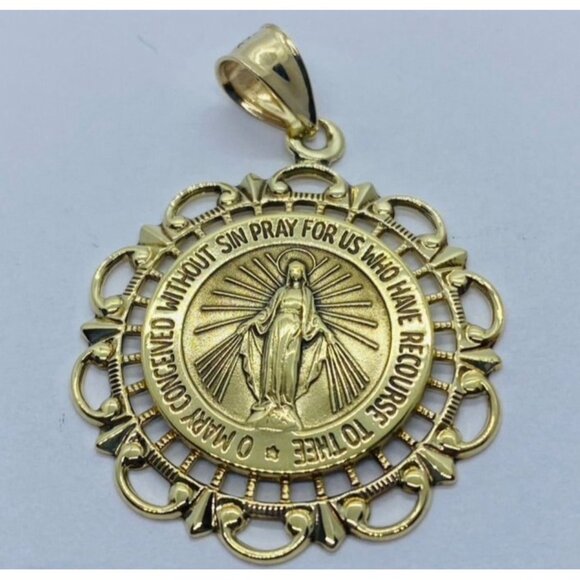 14k Yellow Gold Round Miraculous Medal 27mm